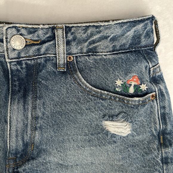 Pacsun Mushroom Embroidered Festival High Rise Distressed Shorts Goblincore - Picture 4 of 11